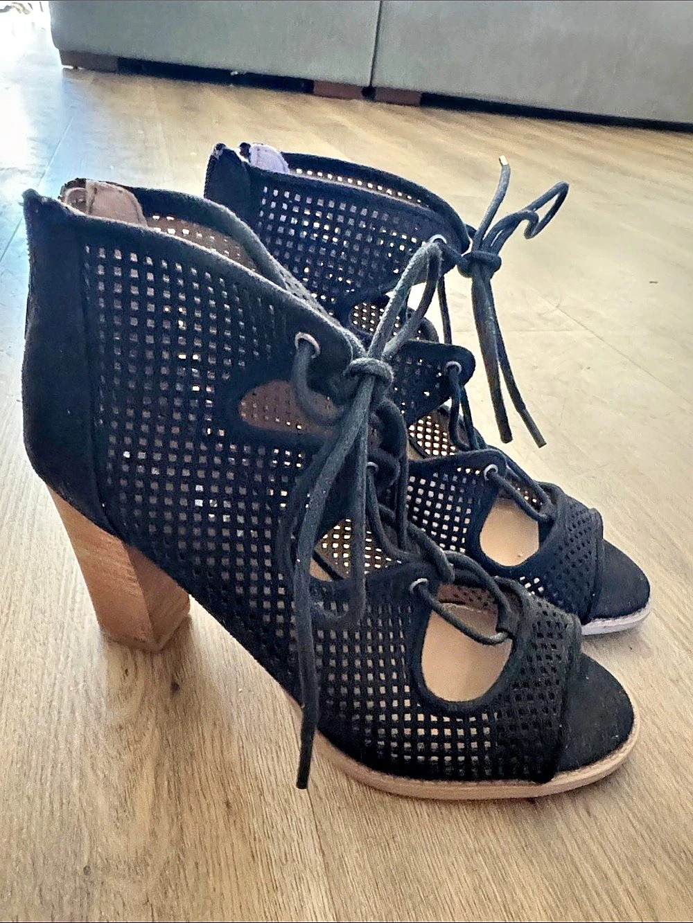 NEW- Report Black & Brown Peep Toe Wedge Sandals